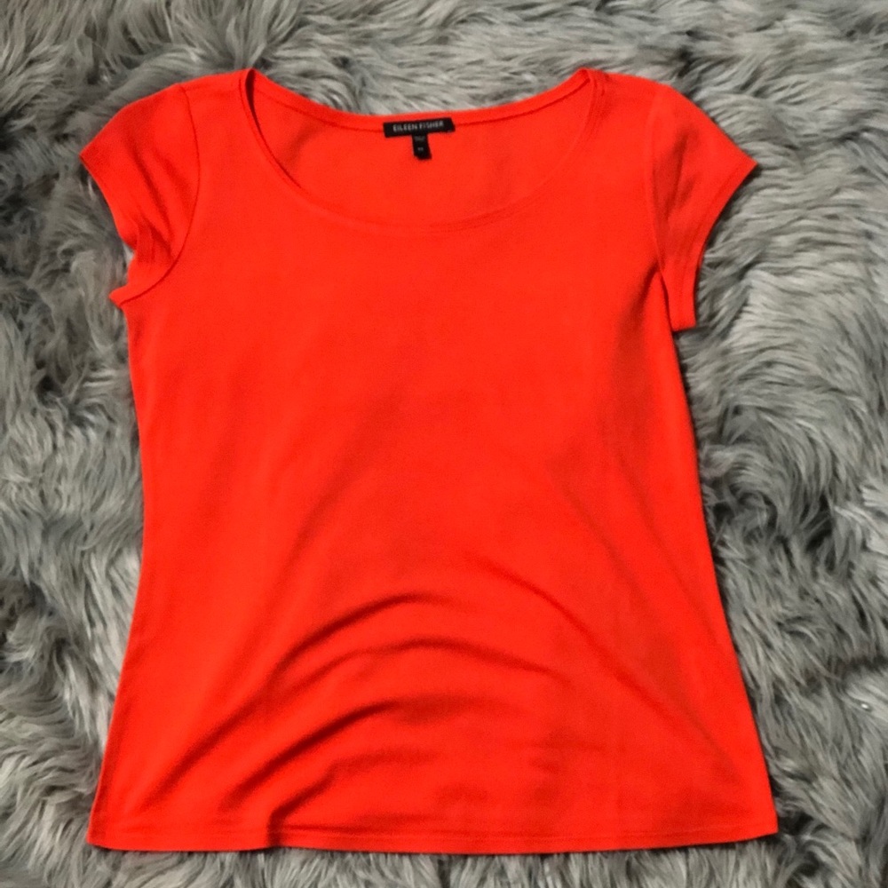 Eileen Fisher Bright Orange Short Sleeve Tee